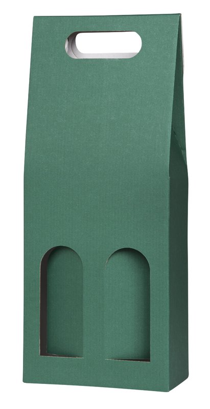 Levně Papírová krabička zelená na 2 lahve