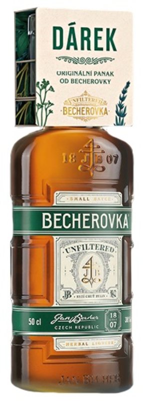 Levně Becherovka 0,5l Nefiltr 38% + panák 0,05l