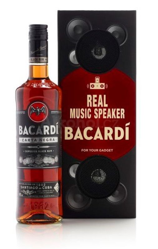 Bacardi Carta Negra 0,7L 40% music speaker (dárkové balení)