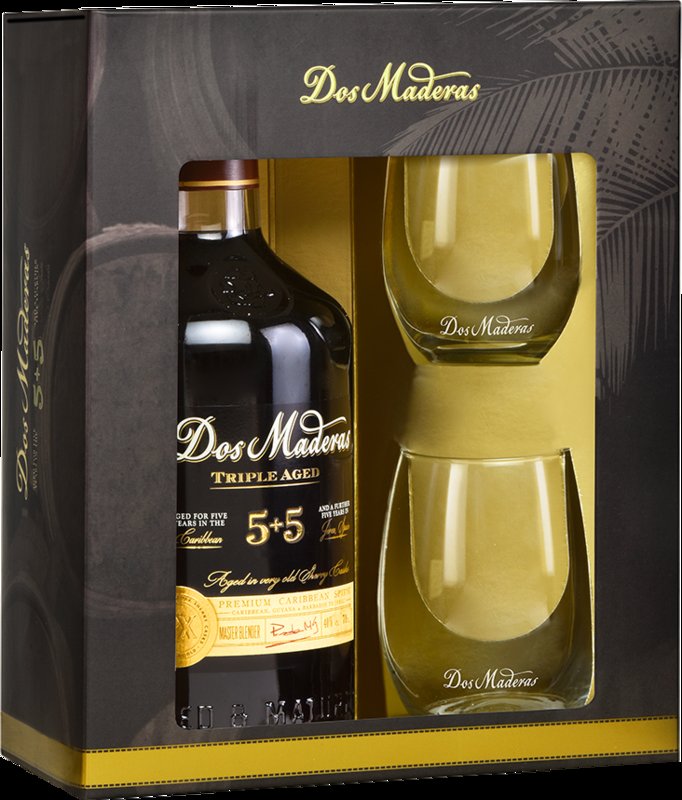 Levně Dos Maderas 5+5yo 40% 0,7l + 2 skleničky