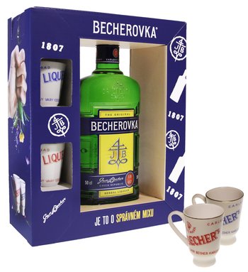 Becherovka 0,5l + 2 porcelánové kalíšky