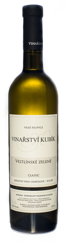 Vinařství Kubík Veltlínské zelené Classic zemské 2021 0,75 l