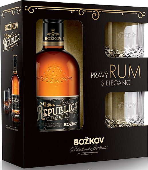 Levně Božkov Republika Exclusive 0,5l + 2 skleničky