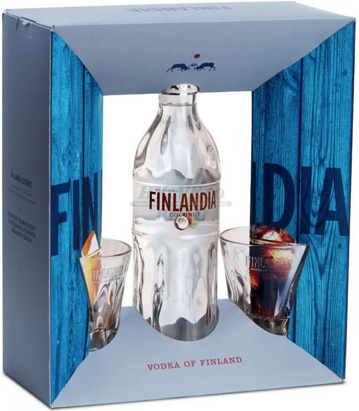 Levně Finlandia Coconut 0,7l 37.5% Gift Box+ sklo